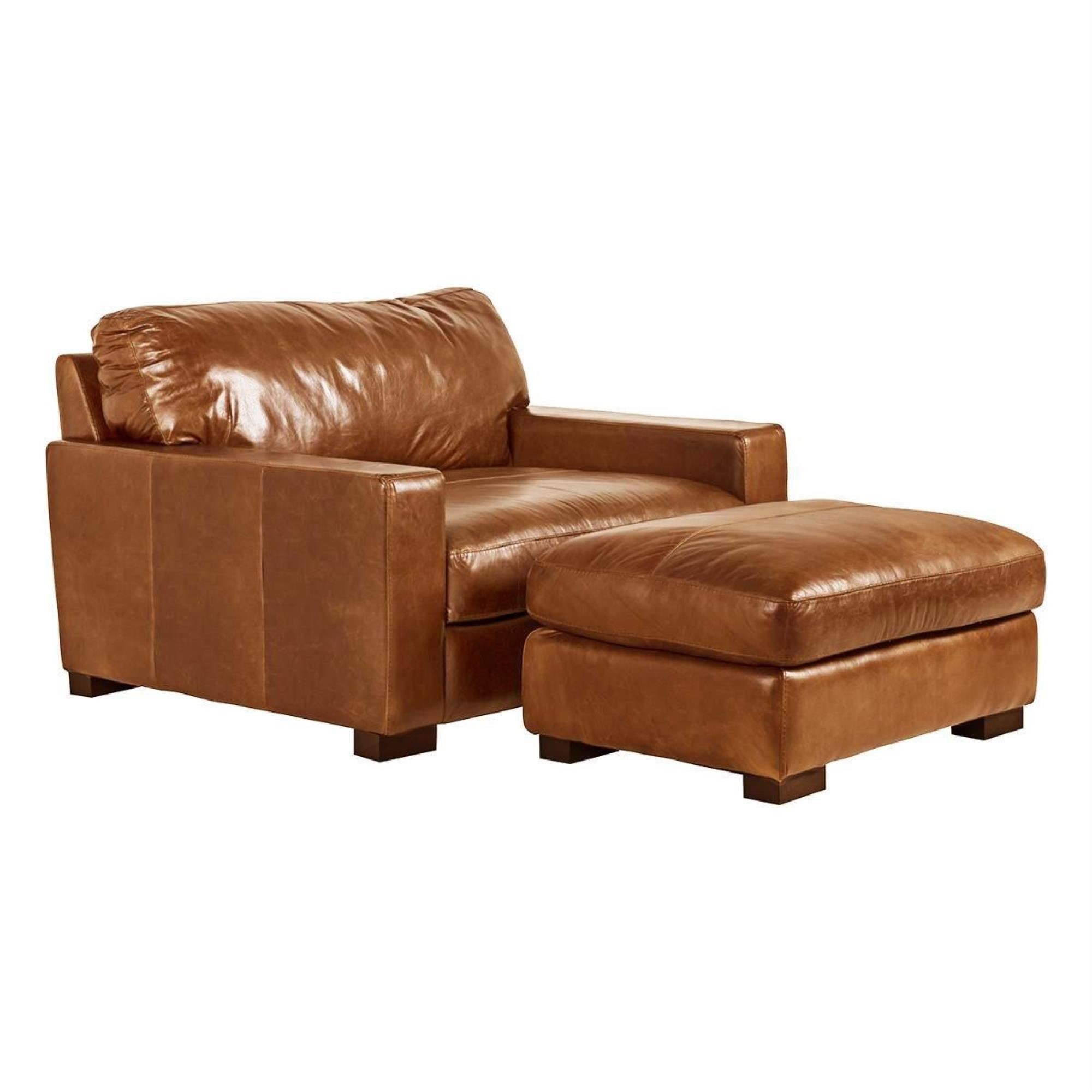 Softline leather chair and a half and ottoman in splendor