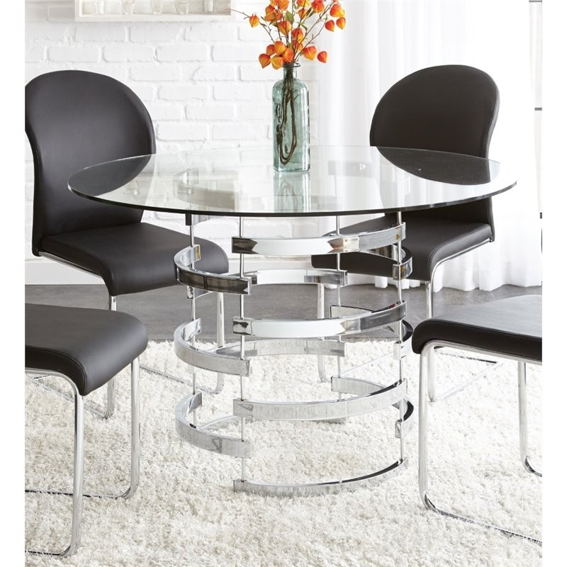 Steve silver tayside round glass top dining table in black