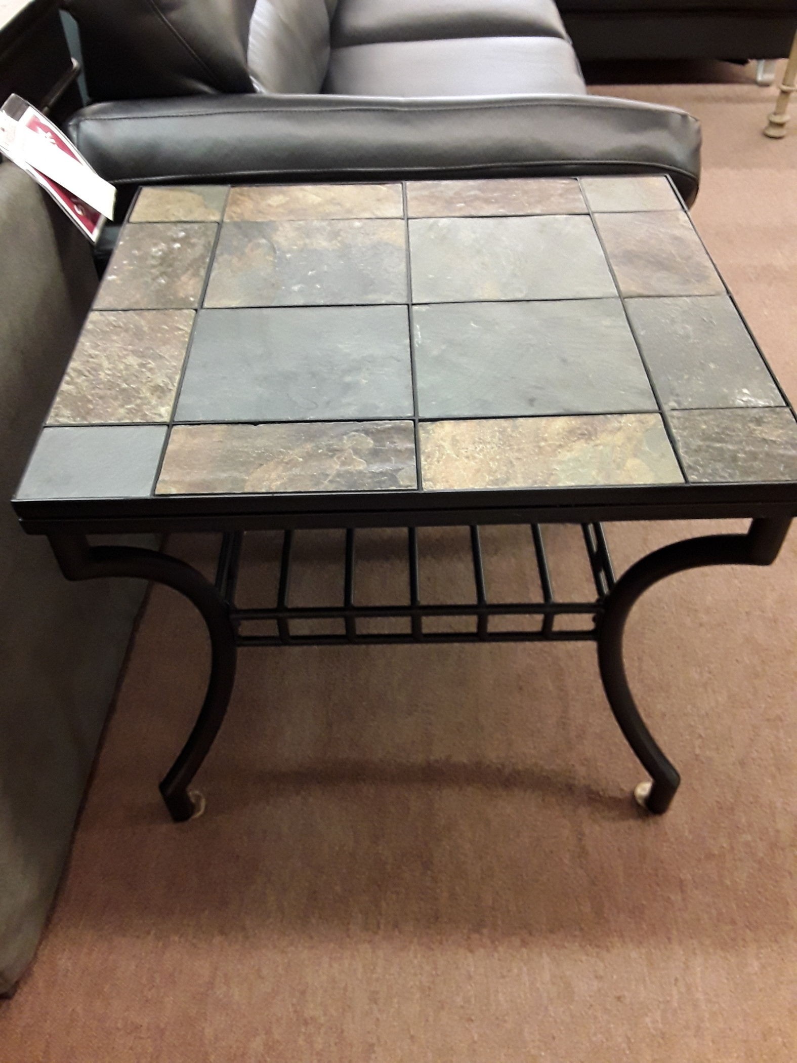 Stone tile top end table delmarva furniture consignment