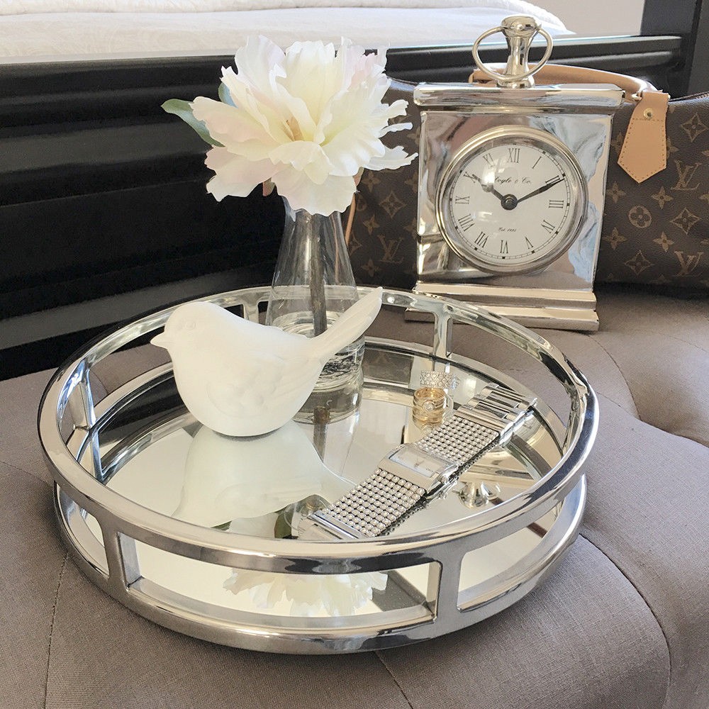 Stunning round silver tray 28cm small mirror coffee table