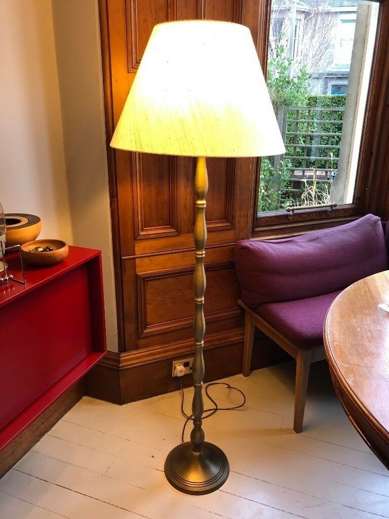 Stylish solid antique brass floor lamp with shade and bulb