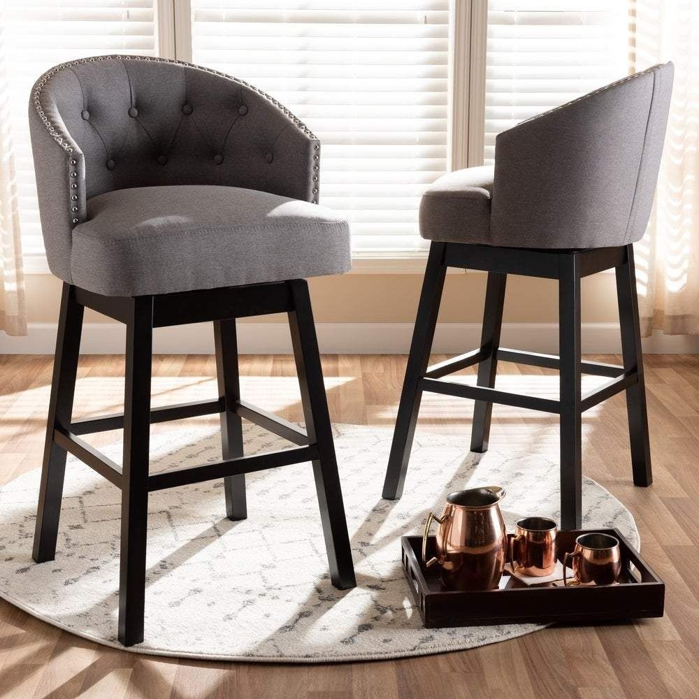 Transitional swivel bar stool set of 2 grey in 2020