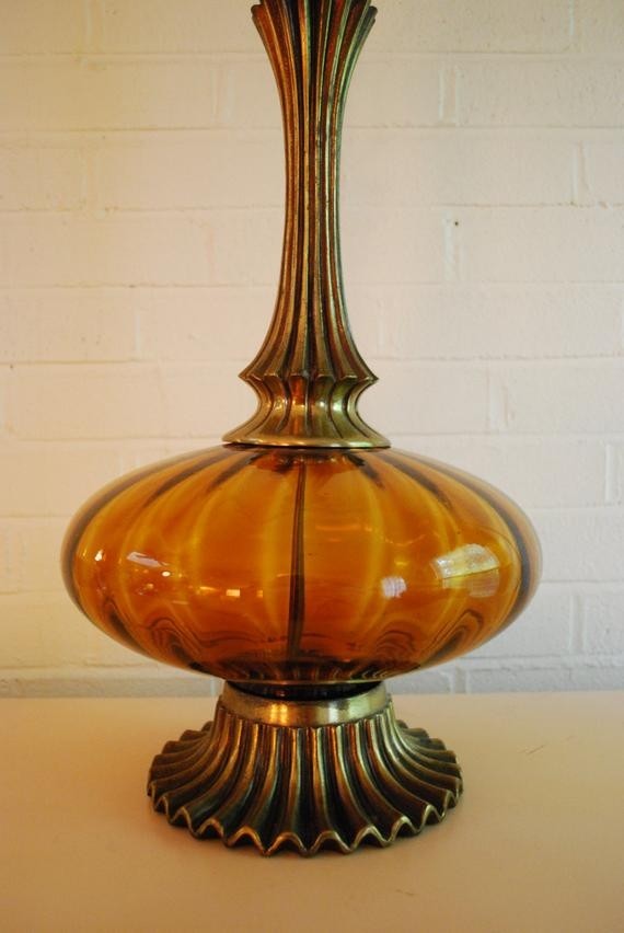 Vintage amber colored glass tall aladin lamp by