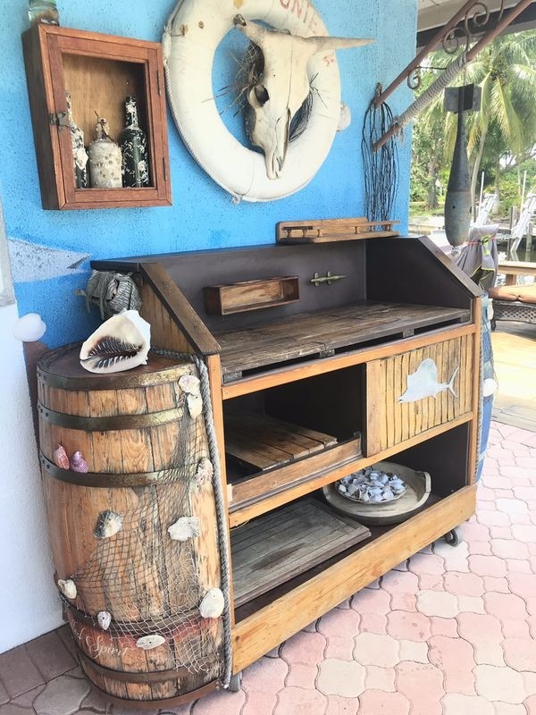 Vintage rustic nautical teak wood outdoor bar for sale in