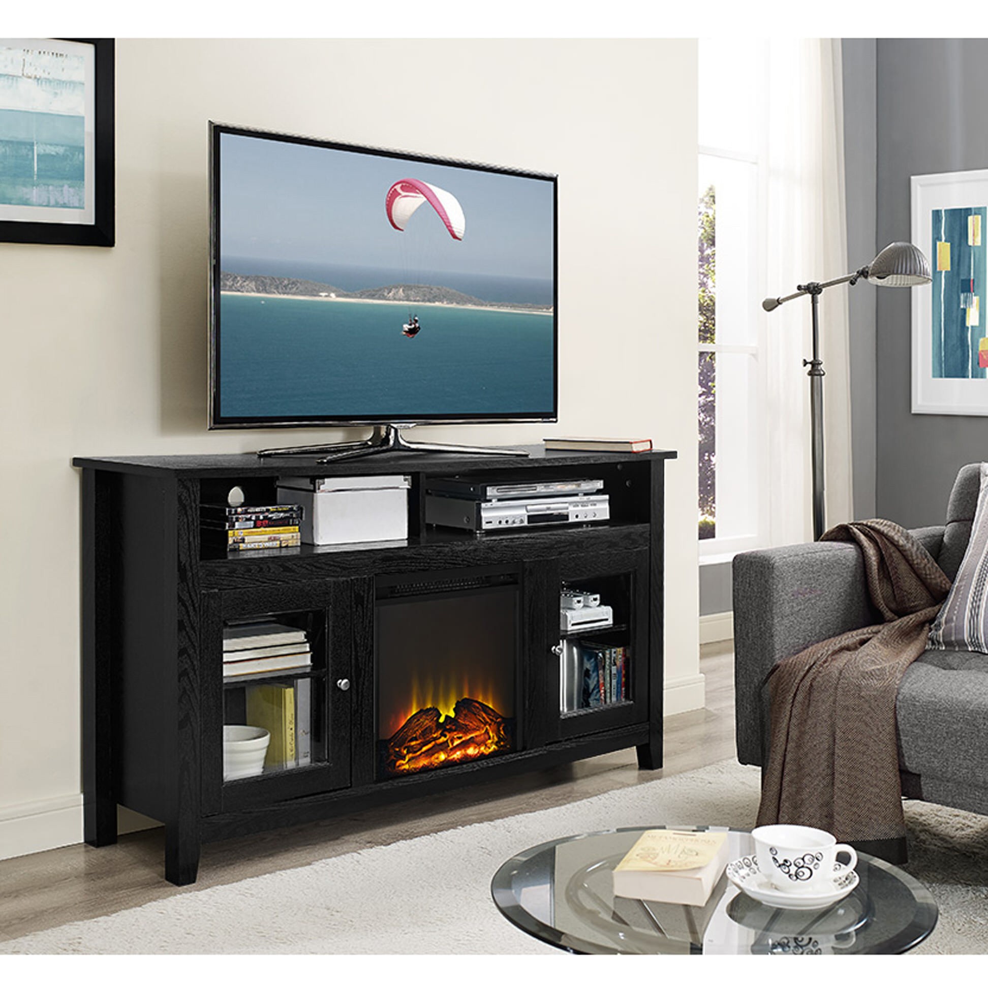 Wasatch 58 inch highboy fireplace tv stand black by