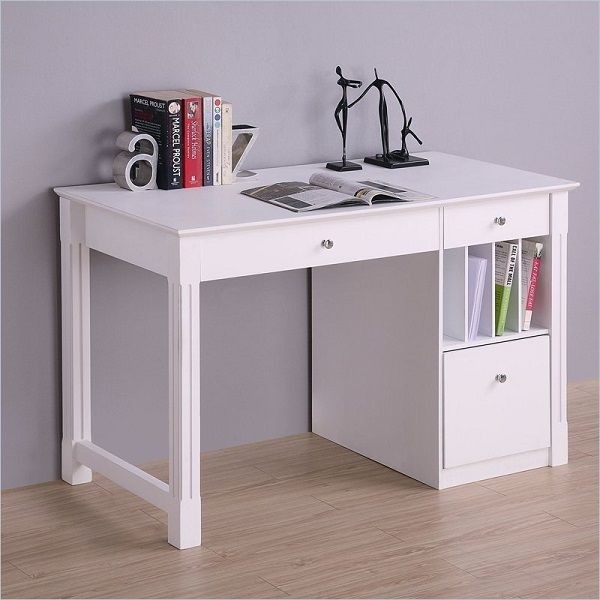 White desk student storage desk with drawers keyboard