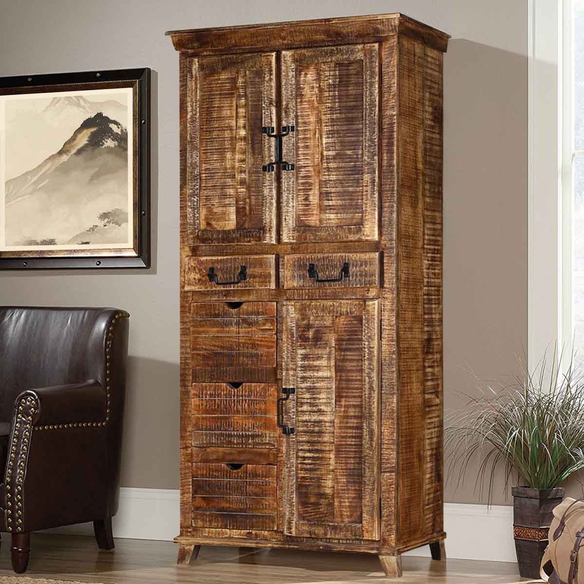 Willamette 3 door solid mango wood tall storage cabinet