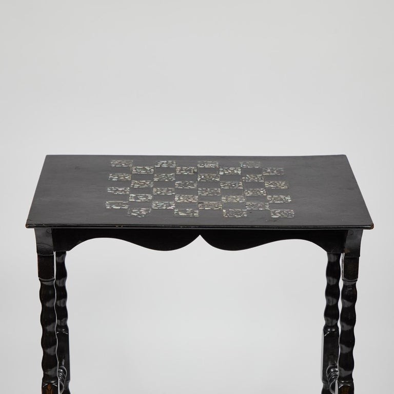 1860s english painted black wood chess table with stone