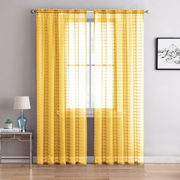 2 pack contemporary plaid sheer voile window curtains