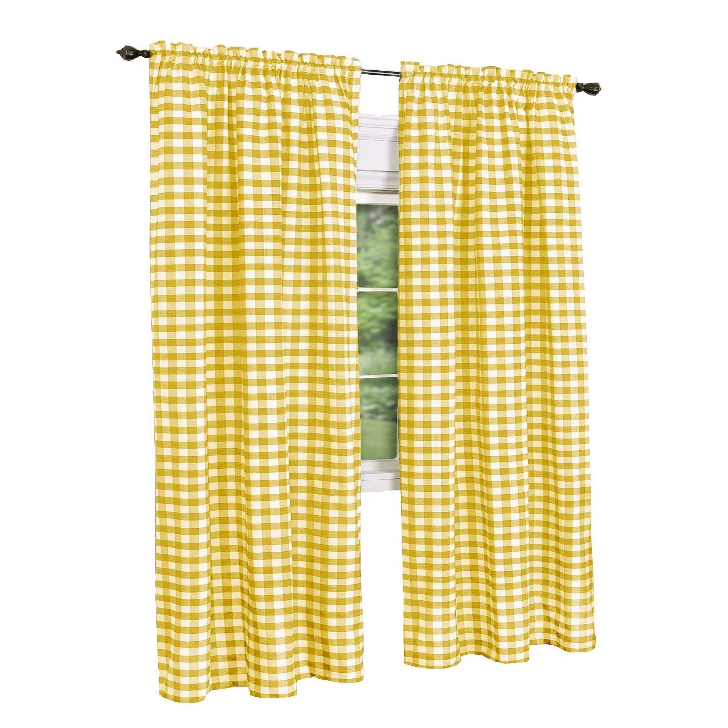 2 pack country chic plaid gingham check rod pocket window