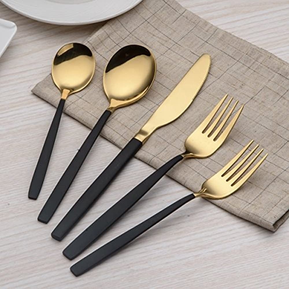 20 piece titanium black and golden plated stainless steel