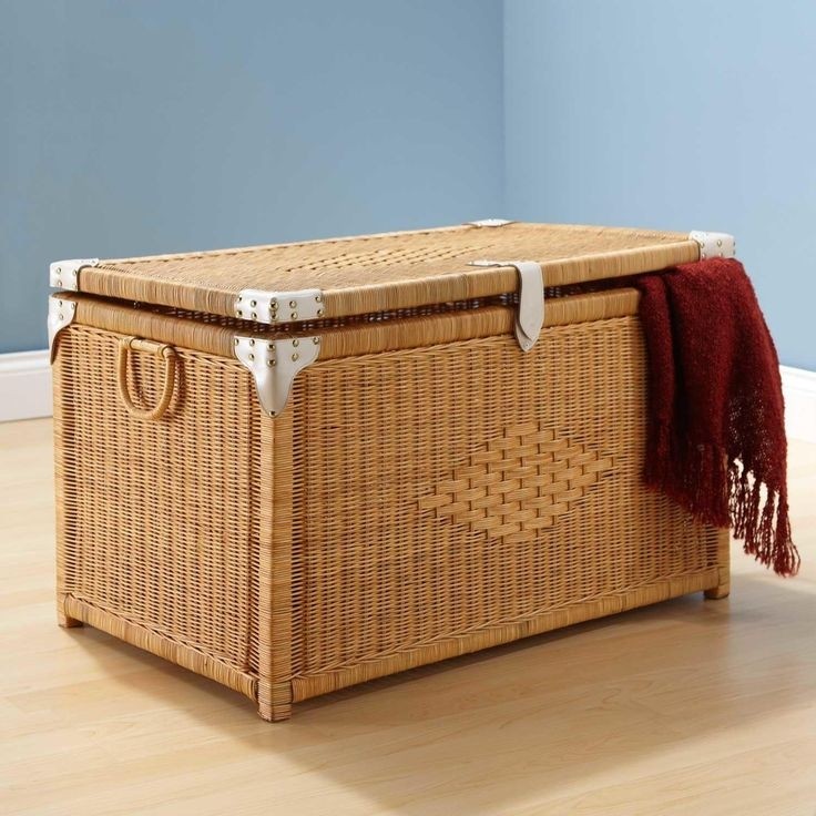 32 accented natural rectangular rattan storage trunk