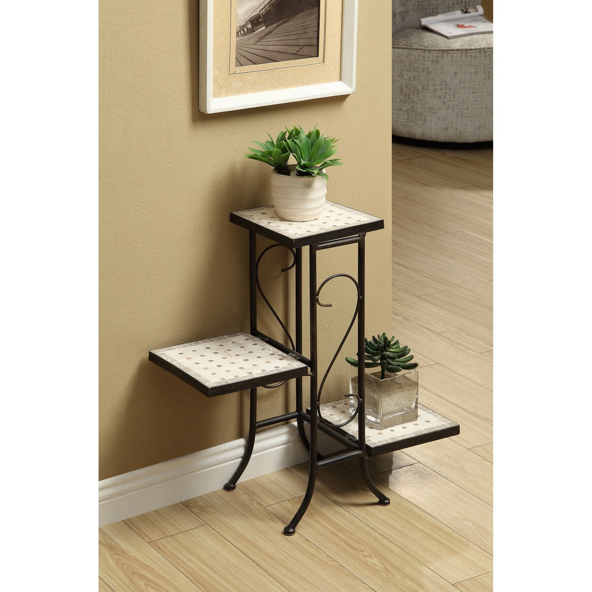 4d concepts multi tier plant stand with travertine top