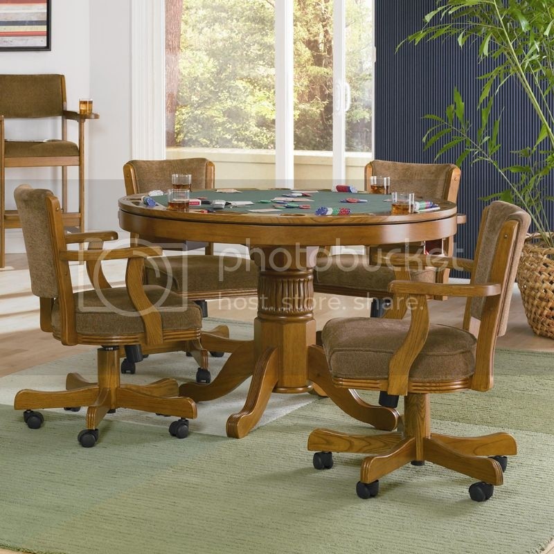 5 pcs functional oak round reversible top rolling chairs