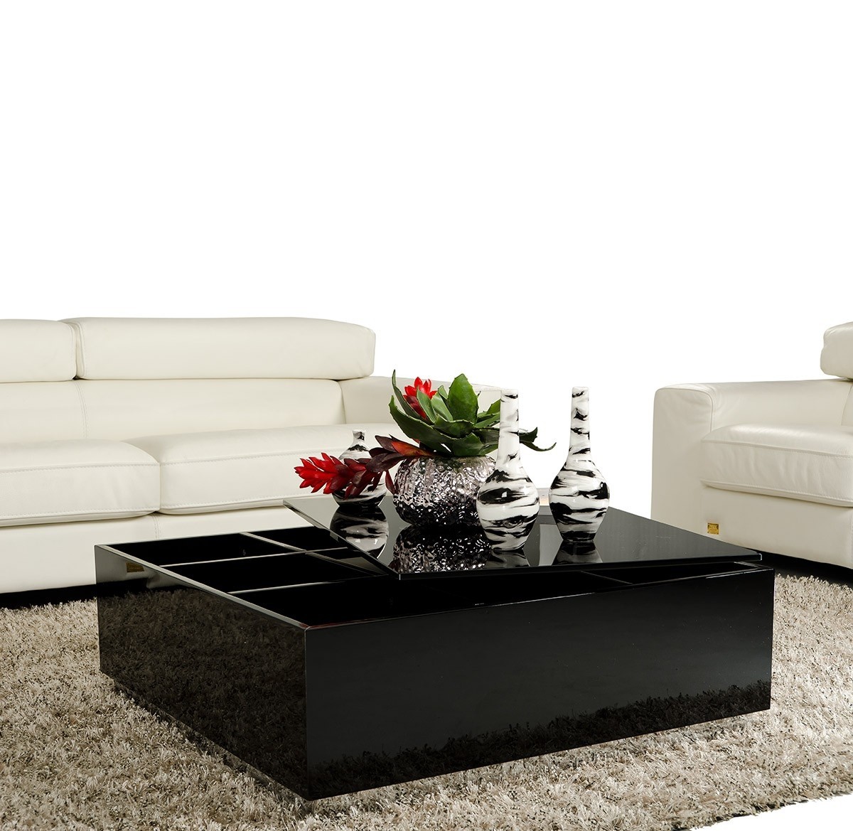 857ct modern black square coffee table w storage 1