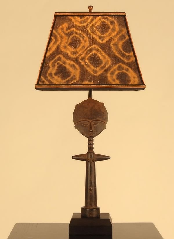 African decor table lamp fertility doll with mud cloth