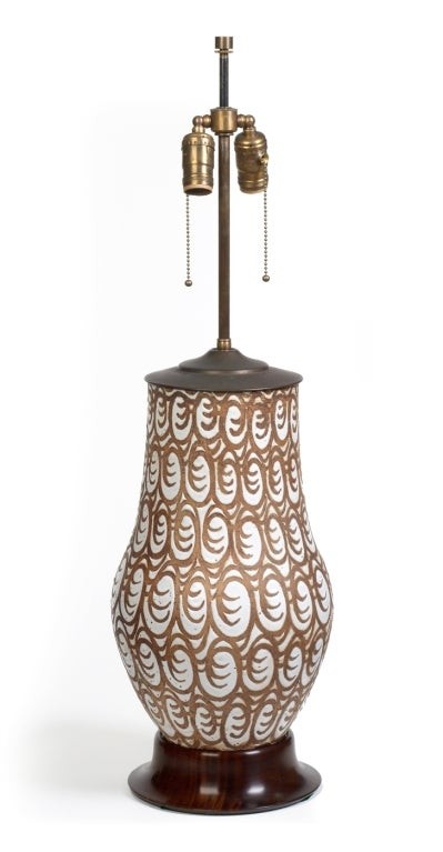 African primitive motif ceramic table lamp by zaccagnini 1