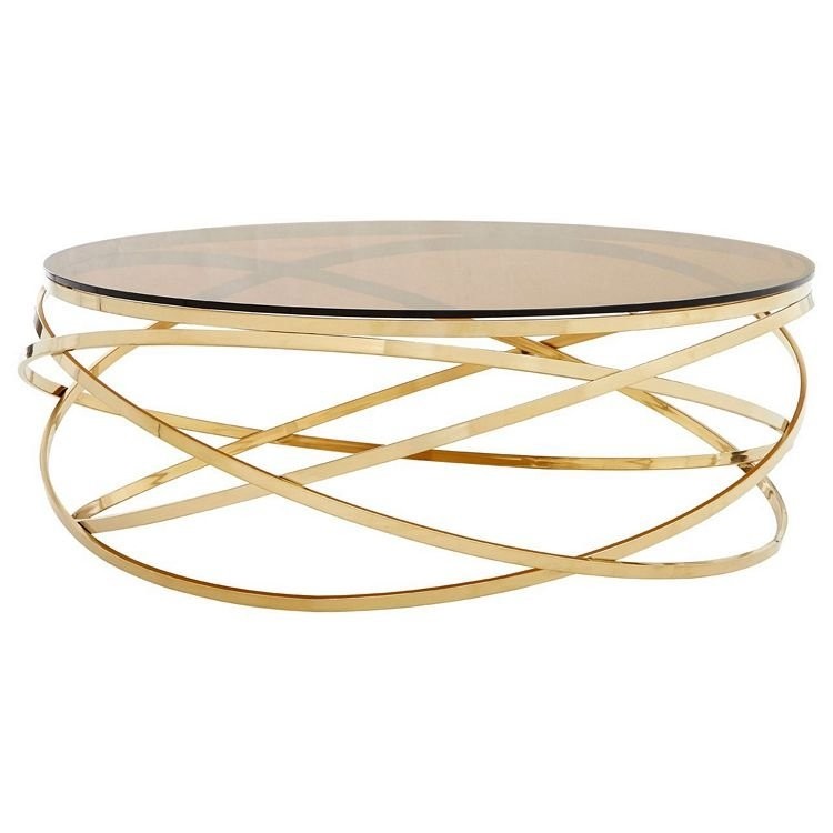 Allure round gold metal base and tempered glass coffee