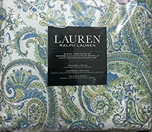 Amazon com ralph lauren green blue paisley queen