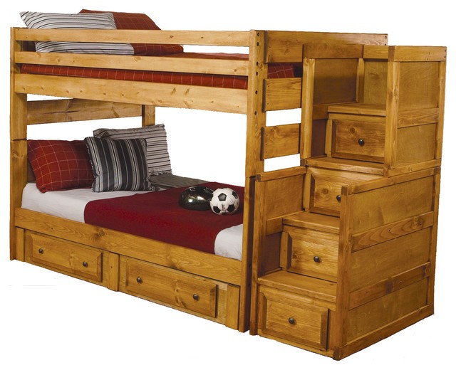 Amber wash oak solid wood full over full bunk bed