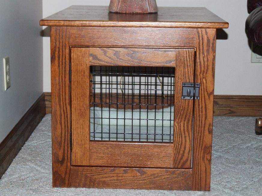 Amish mission front entry wood wire dog crate end table