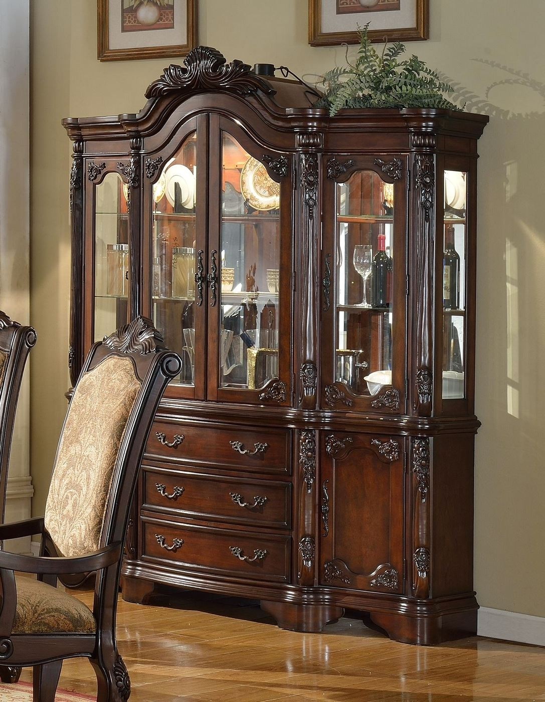 Andrea traditional formal china cabinet with dark brown finish