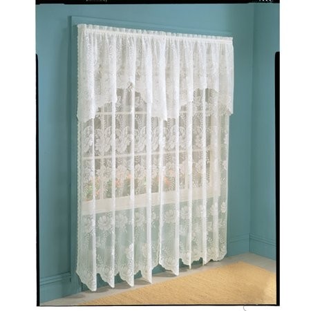 Anna lace curtain panel with attached valance set of 2