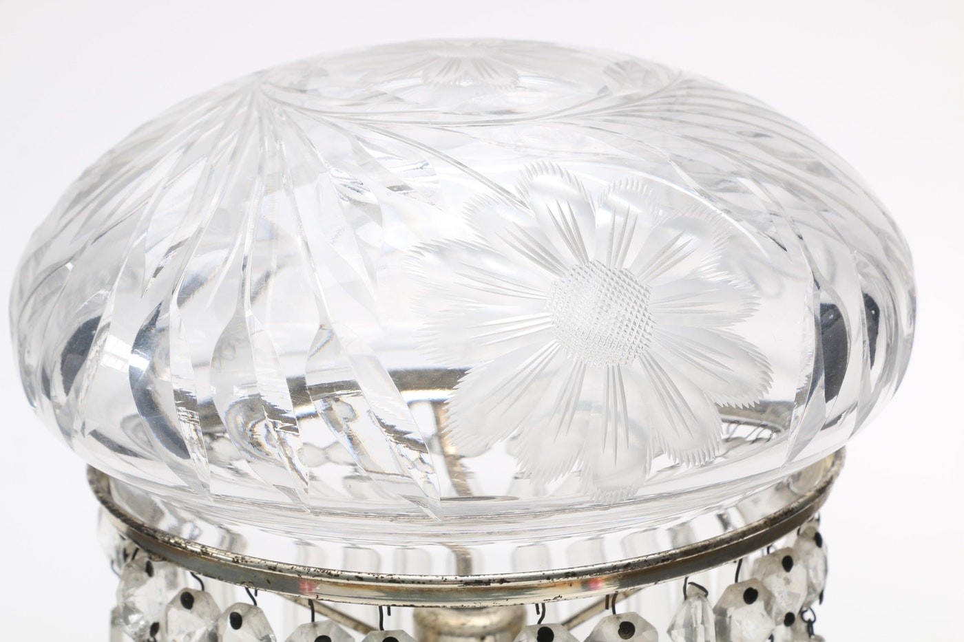 Antique cut crystal table lamp with prisms ebth 2