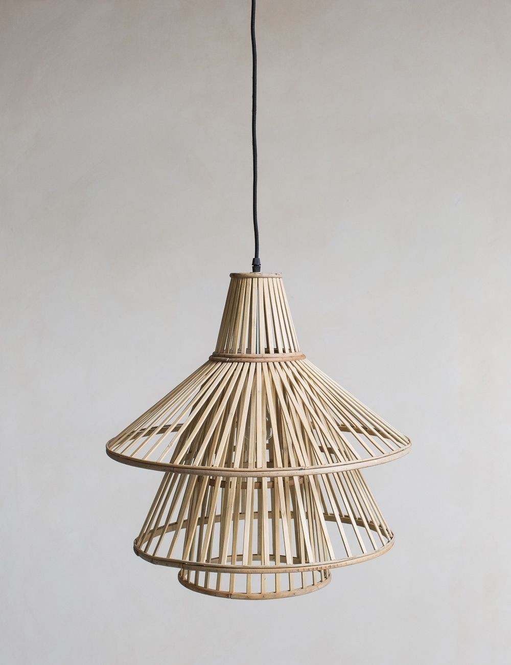 Bamboo conical pendant lamp shade rose grey