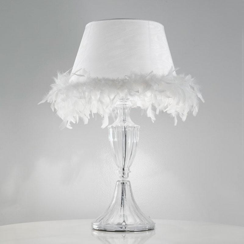 Baroque feather table lamp with white shade white