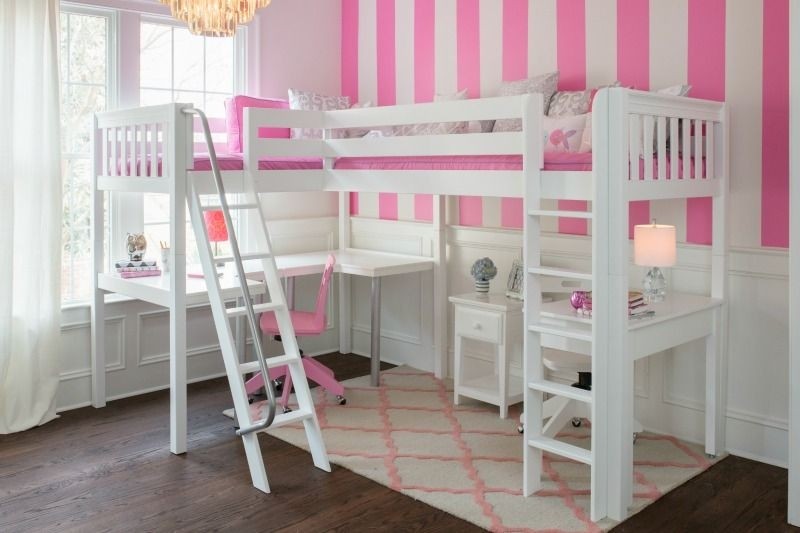 Beautiful girls bedroom with white corner loft girl