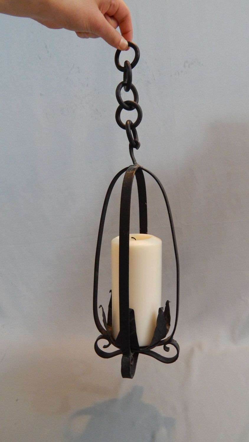 Beautiful rustic moss green wrought iron candle holder