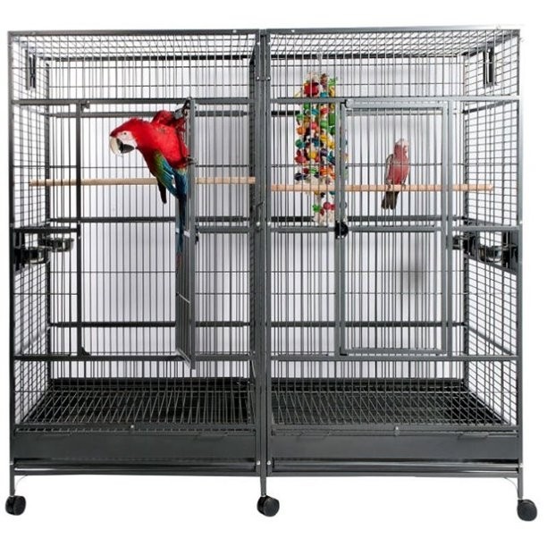 Bird cage large black double macaw parrot slide out