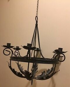 Black wrought iron 6 candle chandelier hanging candle