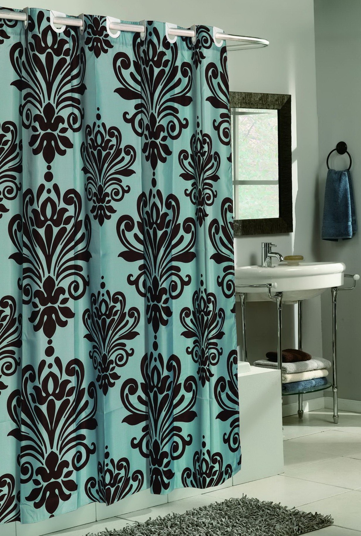 Blue and brown shower curtains home design ideas