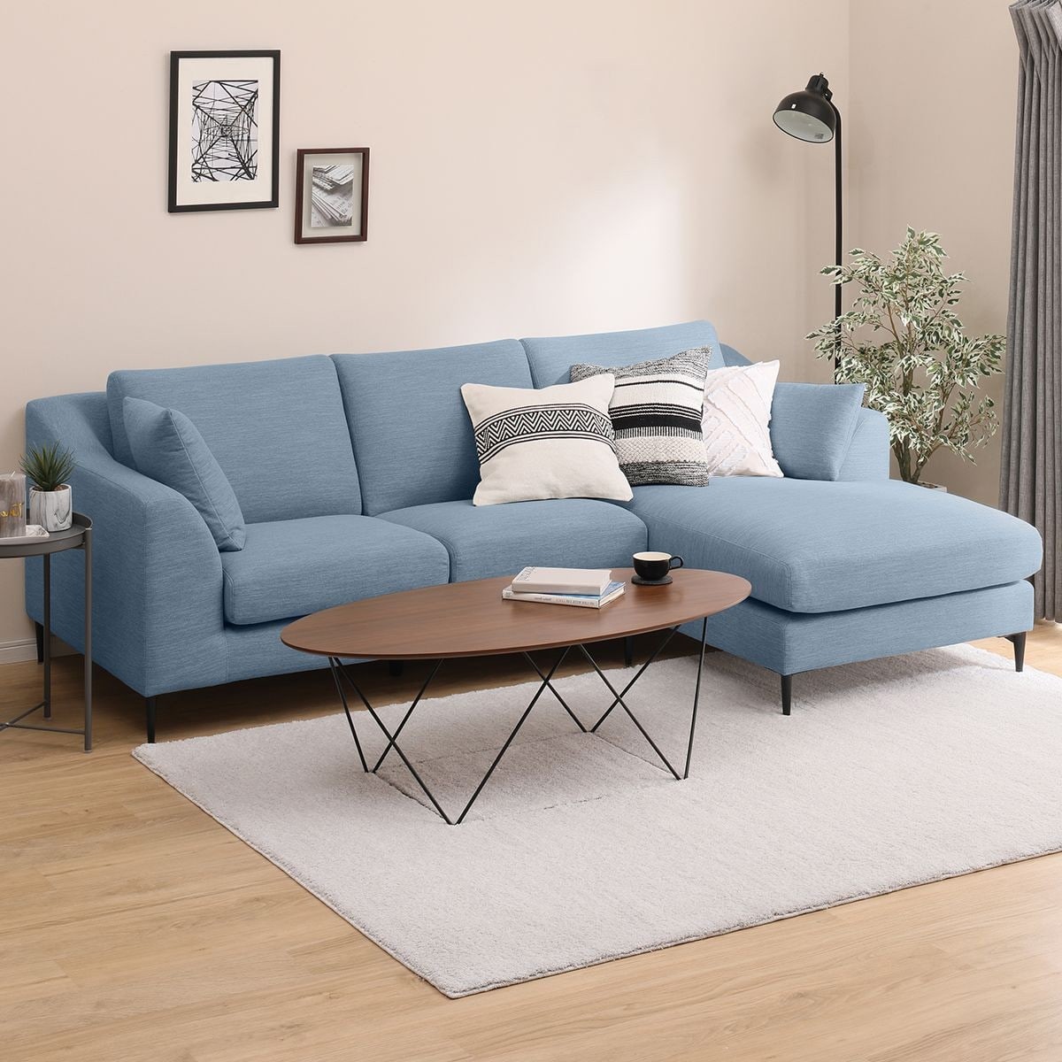 Catalina l shape sofa set in sky blue color urban