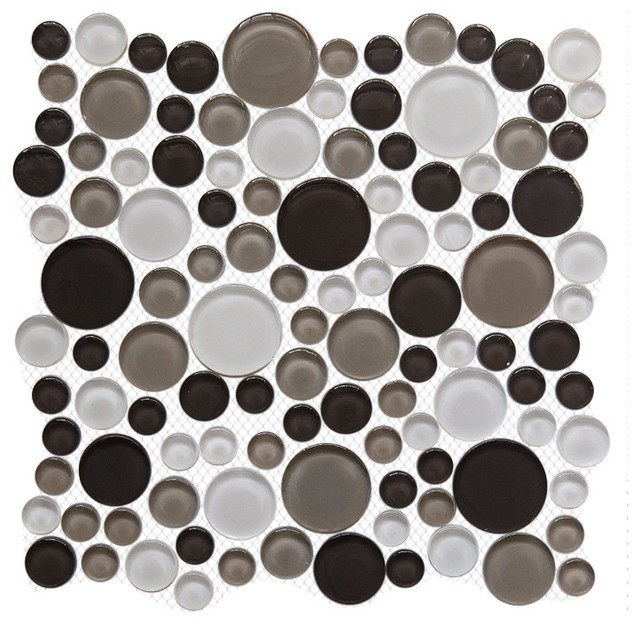 Caviar brown penny round bubble glass mosaic tile 1