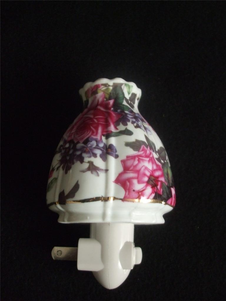 Ceramic night light hurricane lamp shade roses lilac