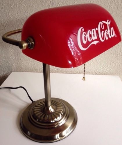 Coca cola red glass shade bronze bankers library desk