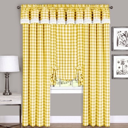 Complete 6 pc plaid gingham country chic window curtain
