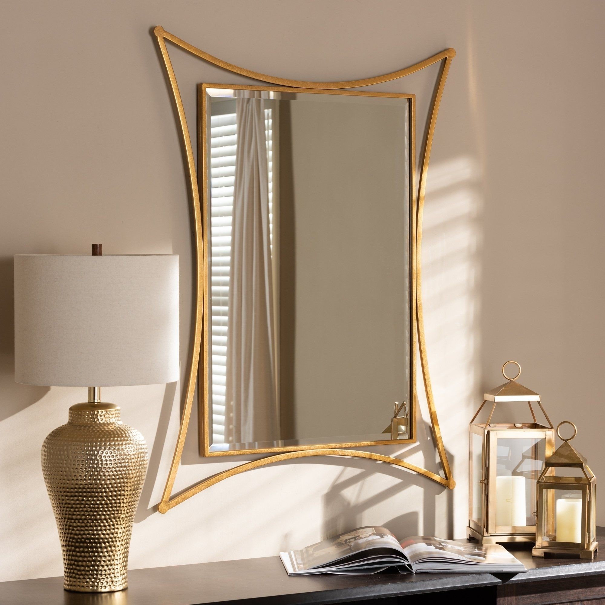 Contemporary antique gold rectangular wall mirror by