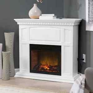 Corner electric fireplace insert tv stand heater white