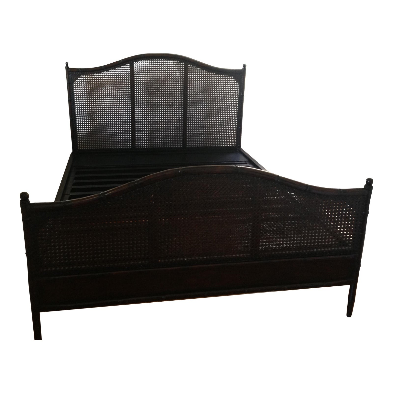 Dark wood sleigh queen bed frame rattan headboard chairish