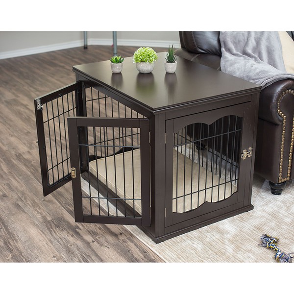 Decorative small dog kennel with pet bed espresso
