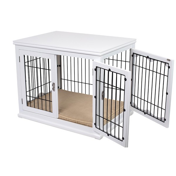 Decorative small dog kennel with pet bed white 1