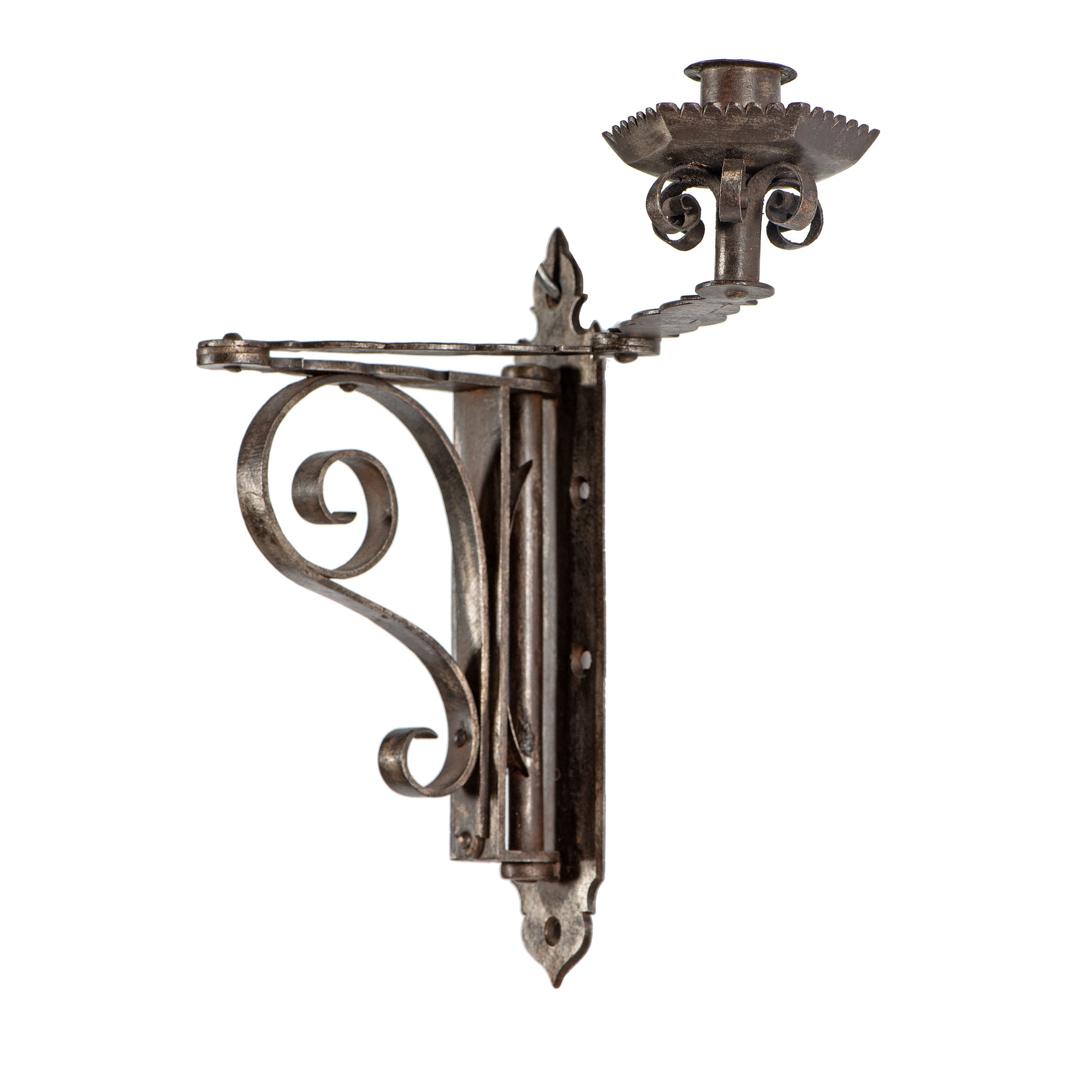 Eight wrought iron tabletop and hanging candle holders