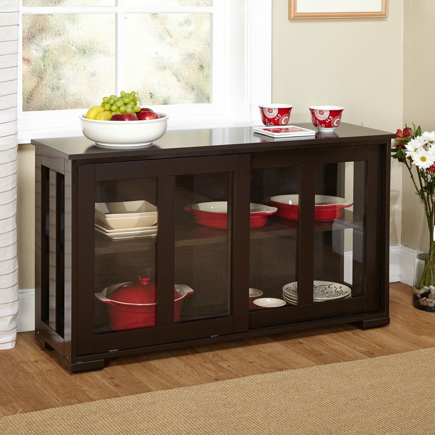 Espresso sideboard buffet dining kitchen cabinet with 2 2
