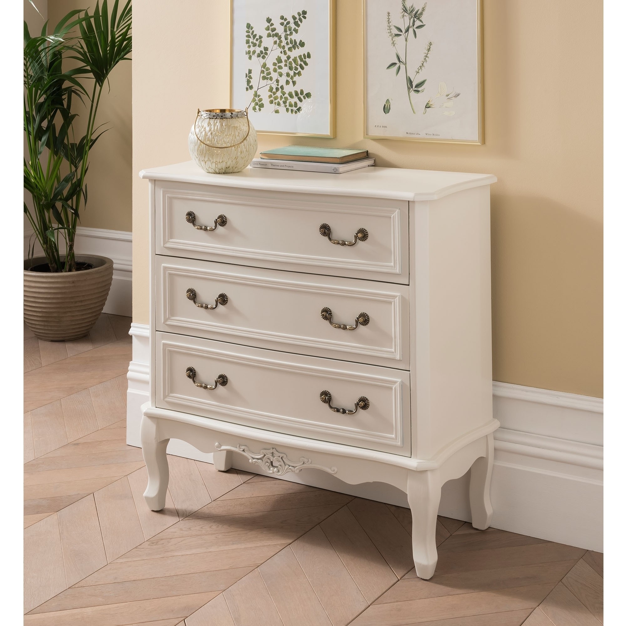 Etienne white 3 drawer antique french style chest of