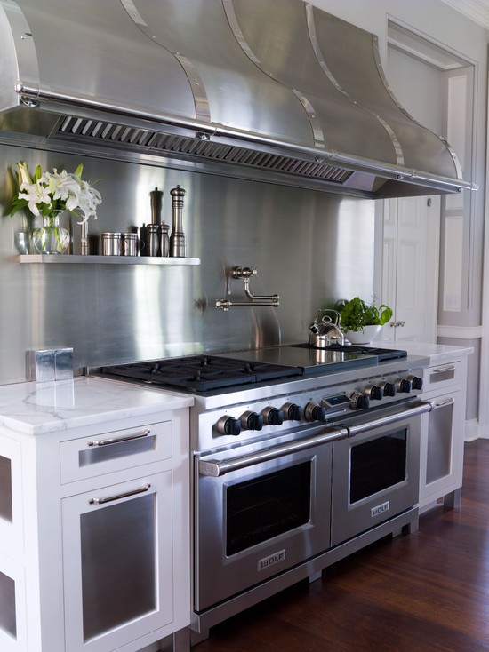 Floating stainless steel shelf transitional kitchen 1