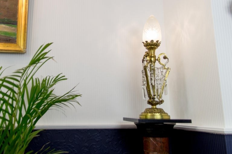 French louis xvi style bronze and crystal newel post lamp